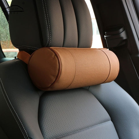 Leather Cylindrical Car Seat Pillow – Neck Support Cushion